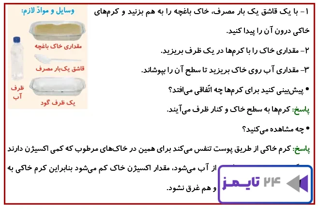 جواب فعالیت صفحه 116 درس 13 علوم چهارم