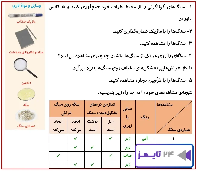 جواب فعالیت صفحه 49 درس ششم علوم 4