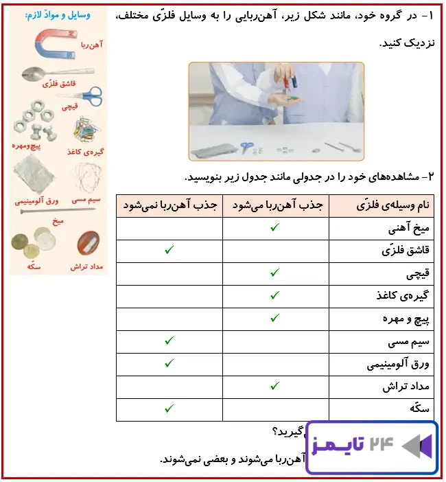 جواب فعالیت صفحه 60 درس هفتم علوم 4