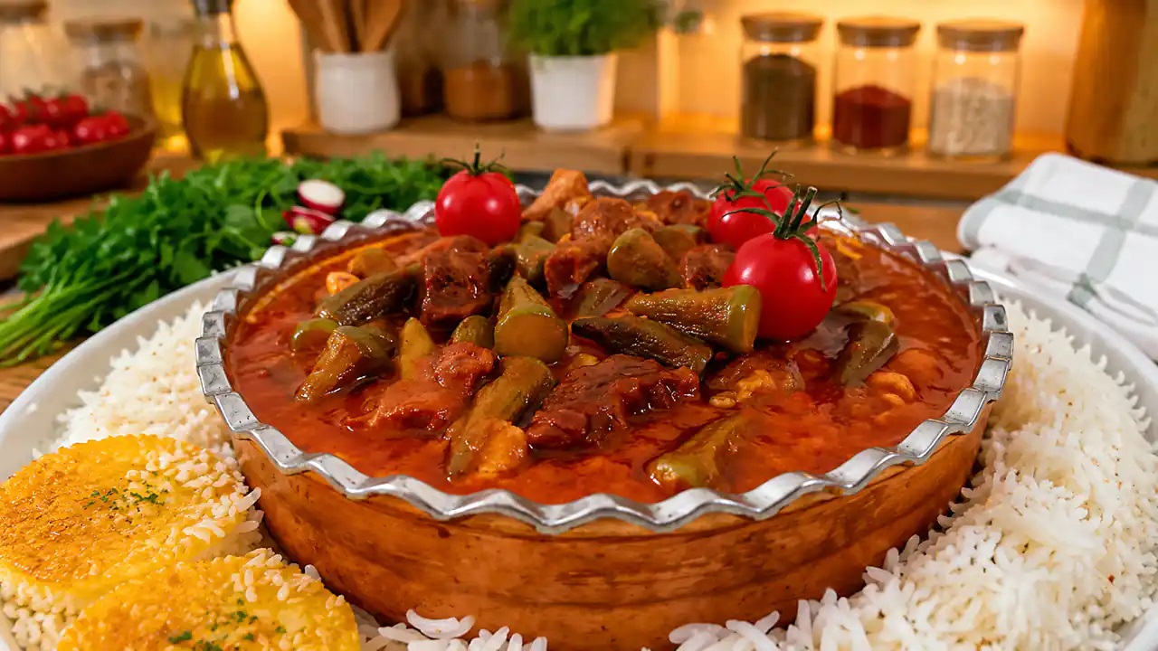 دستور خورشت بامیه با مرغ